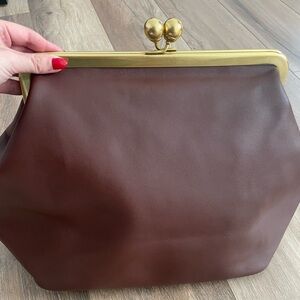 Sold out Coach Burgundy Leather Clutch with Gold Frame kiss lock